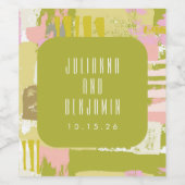 Moderne Abstracte art Lime Green Pink Weddenschap  Wijn Etiket (Enkel label)