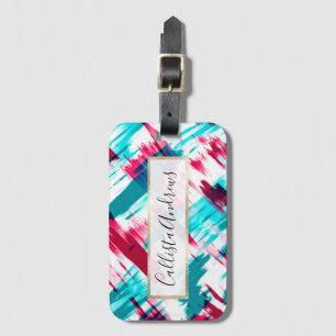 Moderne Abstracte Artsy Roze Blauwgroen penseelstr Bagagelabel
