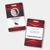 Moderne Abstracte bedrijfwerknemer-id | Rode marin Badge (Front & Back)