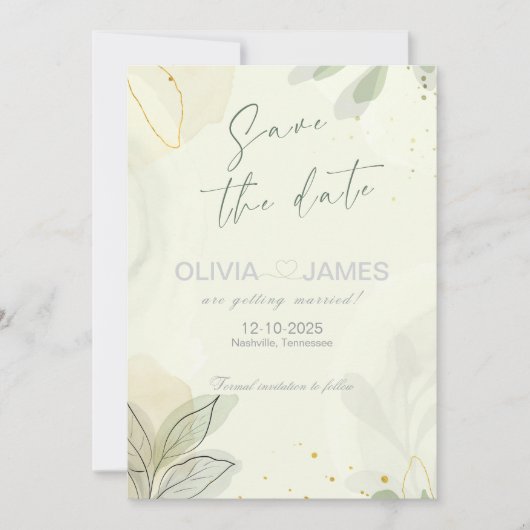 Moderne Abstracte Bladeren Save the Date Trouwkaar Kaart (Voorkant)
