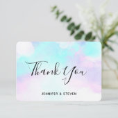 Moderne Abstracte blauwe en Paarse Waterverf Bedankkaart (Staand voorkant)