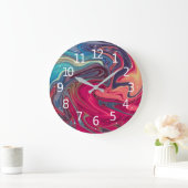 Moderne Abstracte blauwe en rode vloeibare marmer Grote Klok (Huis)