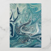 Moderne Abstracte blauwe golven Minimale bruiloft  Folie Uitnodiging (Achterkant)