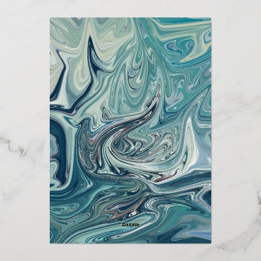 Moderne Abstracte blauwe golven Minimale bruiloft Folie Uitnodiging (Achterkant)