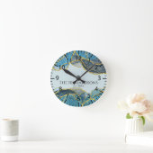 Moderne Abstracte blauwe goudgesteente Ronde Klok (Huis)