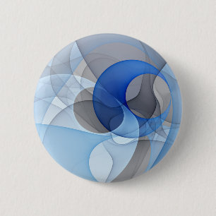 Moderne Abstracte Blauwe Grijze Fractale Kunst Gra Ronde Button 5,7 Cm