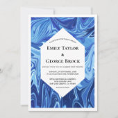 Moderne Abstracte blauwe olieverf Minimale bruilof Kaart (Voorkant)