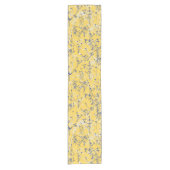 Moderne Abstracte blauwe wilde bloemen op mosterdg Korte Tafelloper (Voorkant)