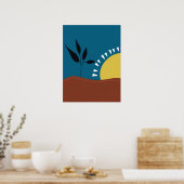 Moderne abstracte blauwe zon minimalistische kunst poster (Keuken)