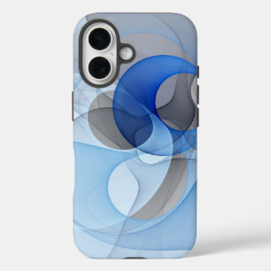 Moderne Abstracte Blauwgrijze Fractale Kunst Grafi iPhone 16 Hoesje
