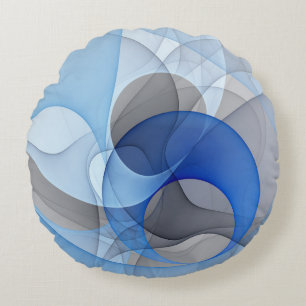 Moderne Abstracte Blauwgrijze Fractale Kunst Grafi Rond Kussen