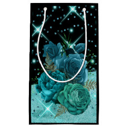 Moderne Abstracte Blauwgroen bloemen, Aqua Glitter Klein Cadeauzakje