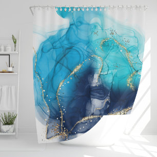 Moderne Abstracte Blauwgroen en blauwe verf Douchegordijn