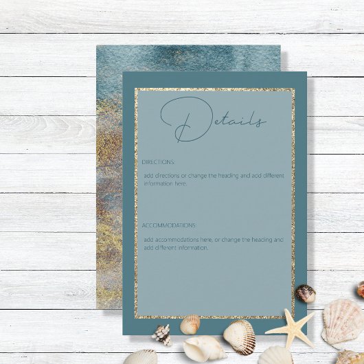 Moderne Abstracte Blauwgroen en goudbruiloft voor Informatiekaartje