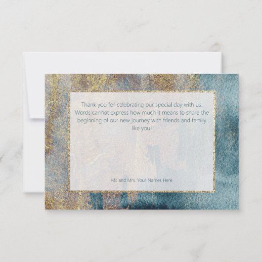 Moderne Abstracte Blauwgroen en gouden bruiloft da Bedankkaart (Achterkant)