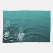 Moderne Abstracte Blauwgroen Floral Theedoek (Horizontaal)