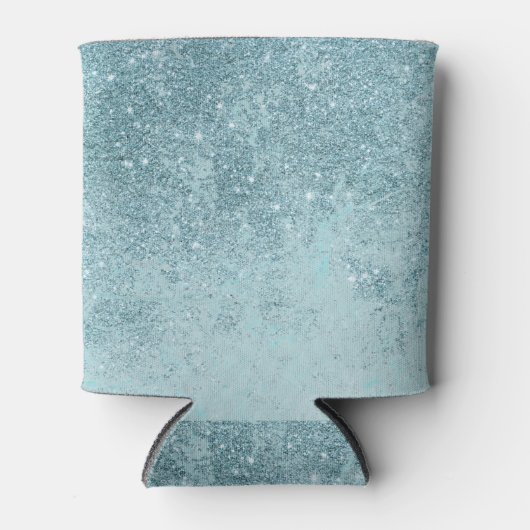 Moderne abstracte blauwgroen glitter blush tones m blikjeskoeler (Voorkant)