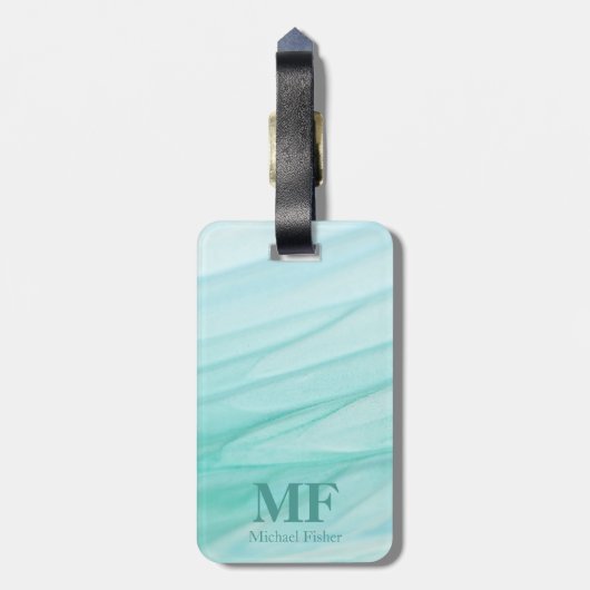 Moderne Abstracte Blauwgroen Waterverf Patroon - M Bagagelabel (Achterkant verticaal)