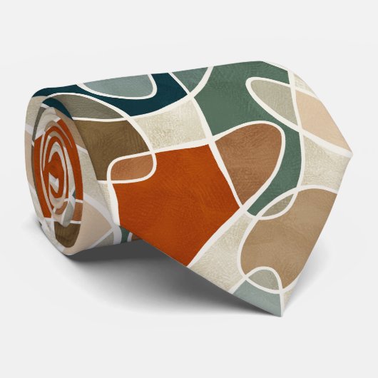 Moderne Abstracte Blobs, Blauwgroen, Olijf, Roest, Stropdas (Opgerold)
