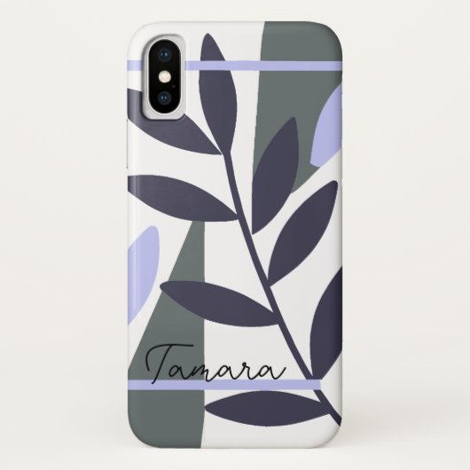 Moderne Abstracte Bloem Blad Patroon Naam Case-Mate iPhone Case (Achterkant)