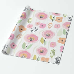 Moderne Abstracte Bloem Lijn Patroon (2) Cadeaupapier