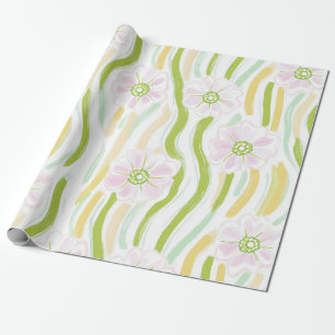 Moderne Abstracte Bloem Lijn Patroon (4) Cadeaupapier