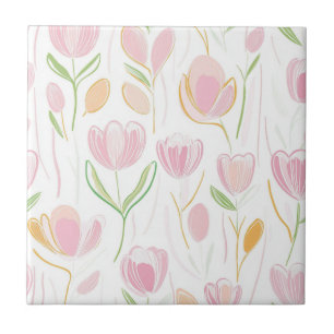 Moderne Abstracte Bloem Lijn Patroon (5) Tegeltje