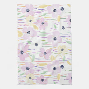 Moderne Abstracte Bloem Lijn Patroon (6) Theedoek