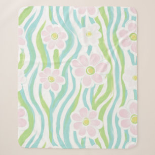 Moderne Abstracte Bloem Lijn Patroon (8) Sherpa Deken