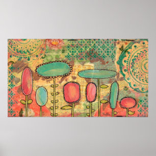 Moderne Abstracte Bloemen Gemengde Media die Art. Poster
