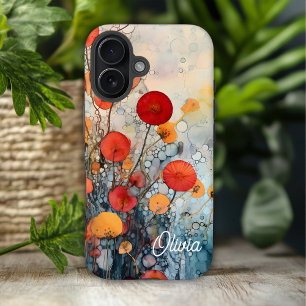 Moderne Abstracte bloemen gepersonaliseerde naam iPhone 16 Hoesje