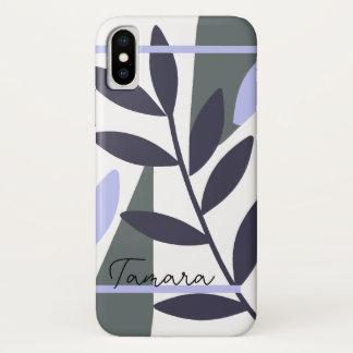 Moderne Abstracte bloemenbladpatroonnaam iPhone X Hoesje