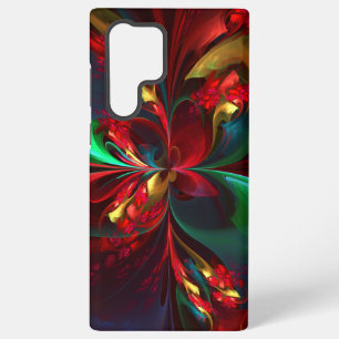 Moderne Abstracte Bloemenkunst Rood Groen Patroon Samsung Galaxy Hoesje