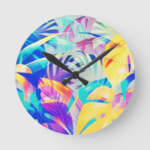 Moderne Abstracte Bloemige Pastel Kleur Ronde Klok