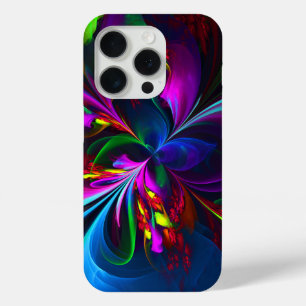 Moderne Abstracte Bloemkunst Rode Blauwe Patroon # iPhone 15 Pro Case