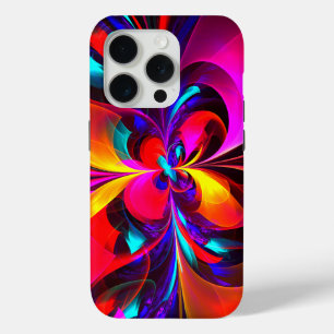 Moderne Abstracte Bloemkunst Rode Blauwe Patroon # iPhone 15 Pro Case