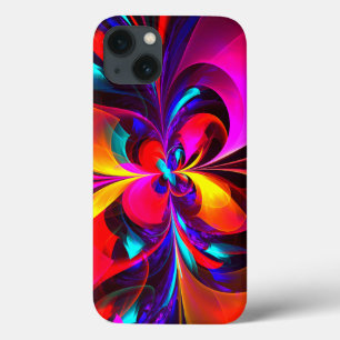 Moderne Abstracte Bloemkunst Rood Blauw Patroon #0 iPhone 13 Hoesje