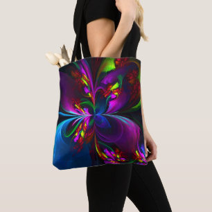 Moderne Abstracte Bloemkunst Rood Blauw Patroon #1 Draagtas