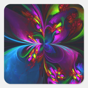 Moderne Abstracte Bloemkunst Rood Blauw Patroon #1 Vierkante Sticker