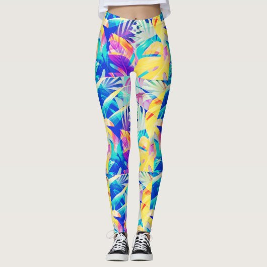 Moderne Abstracte bloempastel kleur Leggings (Voorkant)
