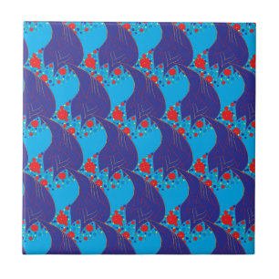 Moderne abstracte BLUE en rode regenboogdruppels Tegeltje