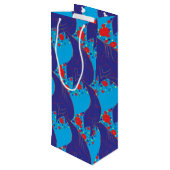 Moderne abstracte BLUE en rode regenboogdruppels Wijn Cadeautas (Achterkant Gekanteld)