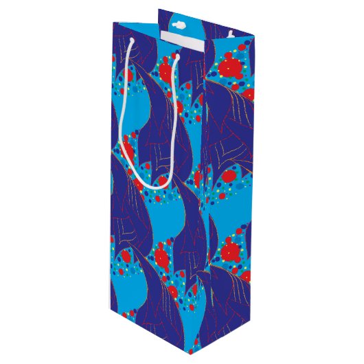 Moderne abstracte BLUE en rode regenboogdruppels Wijn Cadeautas (Voorkant Gekanteld)