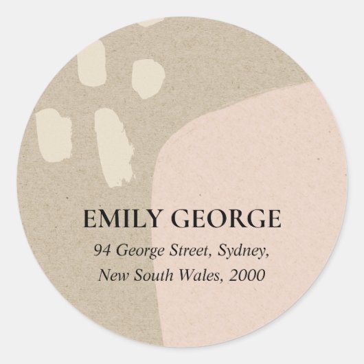 MODERNE ABSTRACTE BLUSH PEACH KRAFT ADRES RONDE STICKER (Voorkant)
