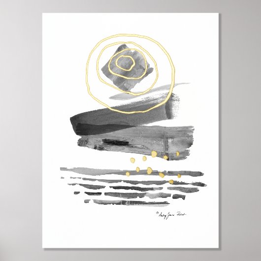 Moderne Abstracte Boho Style Waterverf zwart-wit Folie Afdrukken (Voorkant)