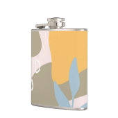 Moderne Abstracte botanische kunst in Oranje en br Heupfles (Links)