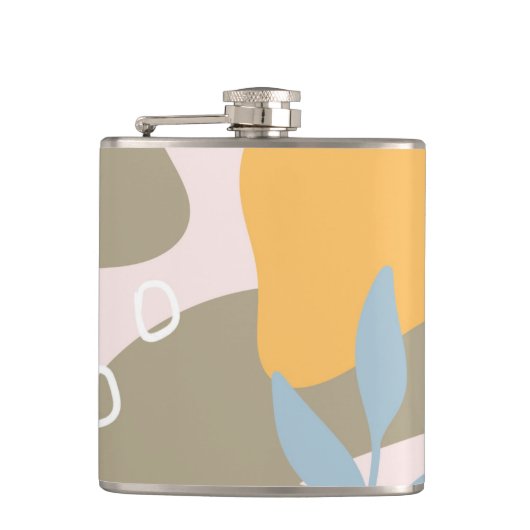 Moderne Abstracte botanische kunst in Oranje en br Heupfles (Voorkant)