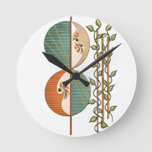 Moderne Abstracte Botanische Kunstprint, Minimalis Ronde Klok