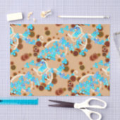 Moderne Abstracte Confetti Print, Aqua en Brown Tissuepapier (Craft)
