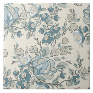 Moderne Abstracte Cream Blue Floral-Tegel Tegeltje